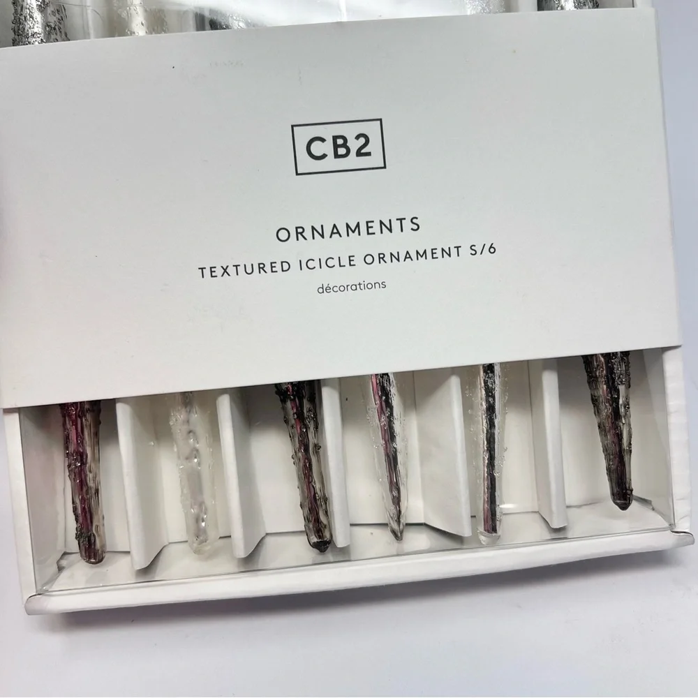 Crate&Barrel CB2 Textured Metallic Glass Icicle Ornaments Set of 6